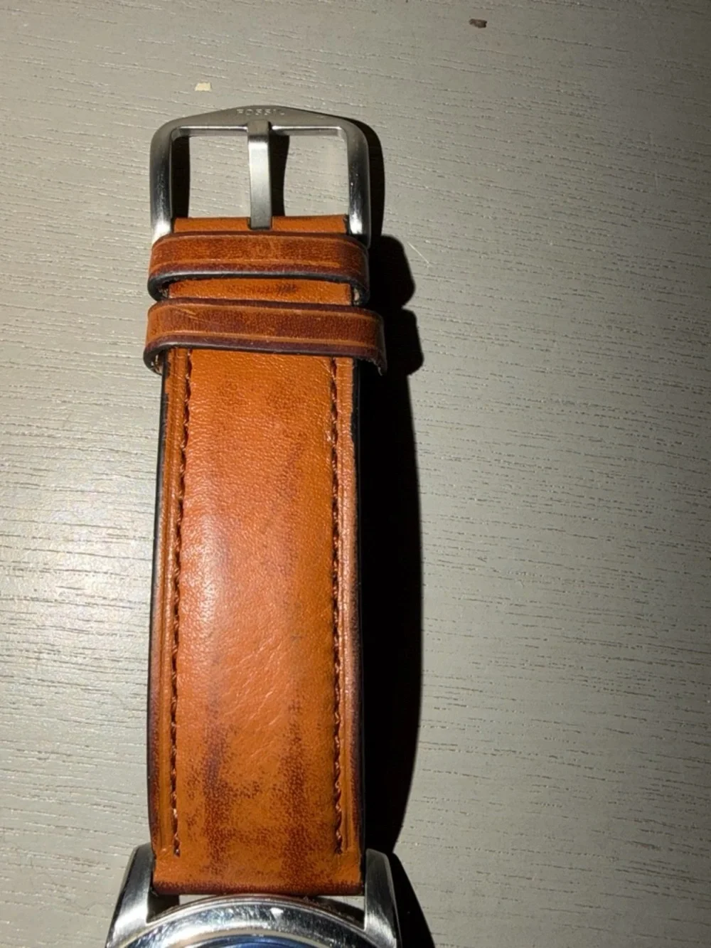 Fossil Men’s Blue Dial Watch with Brown Leather Strap